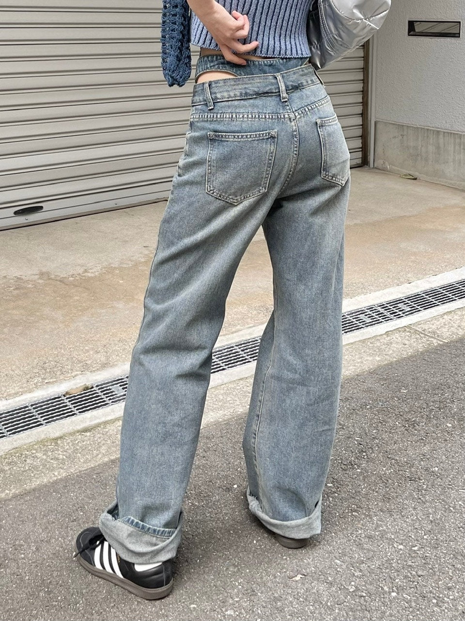 受注制【Chikashitsu + LADIES】waist T line denim pants
