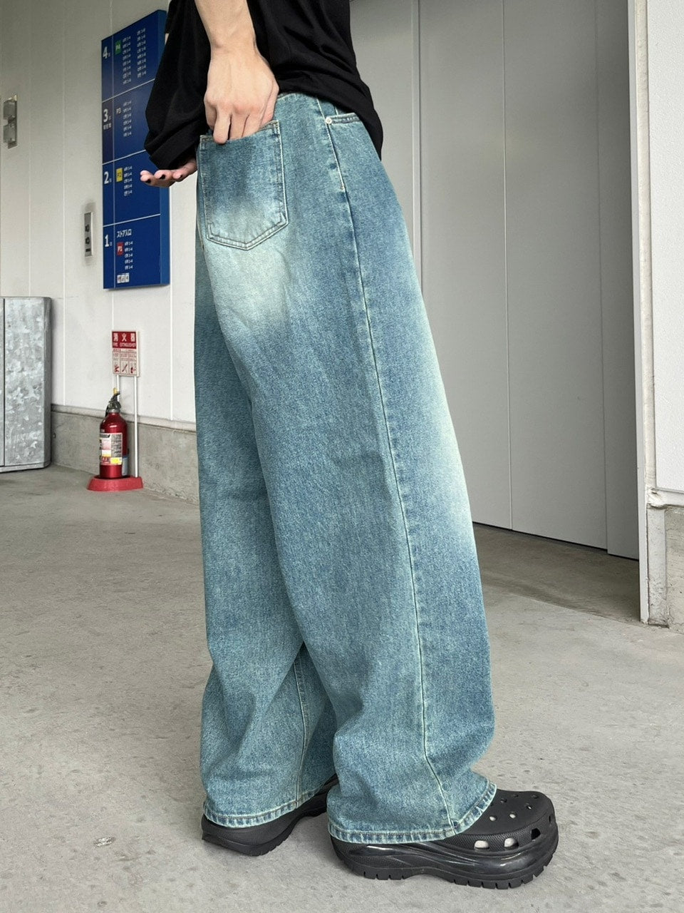 【youll】vintage wash denim wide pants (2color)
