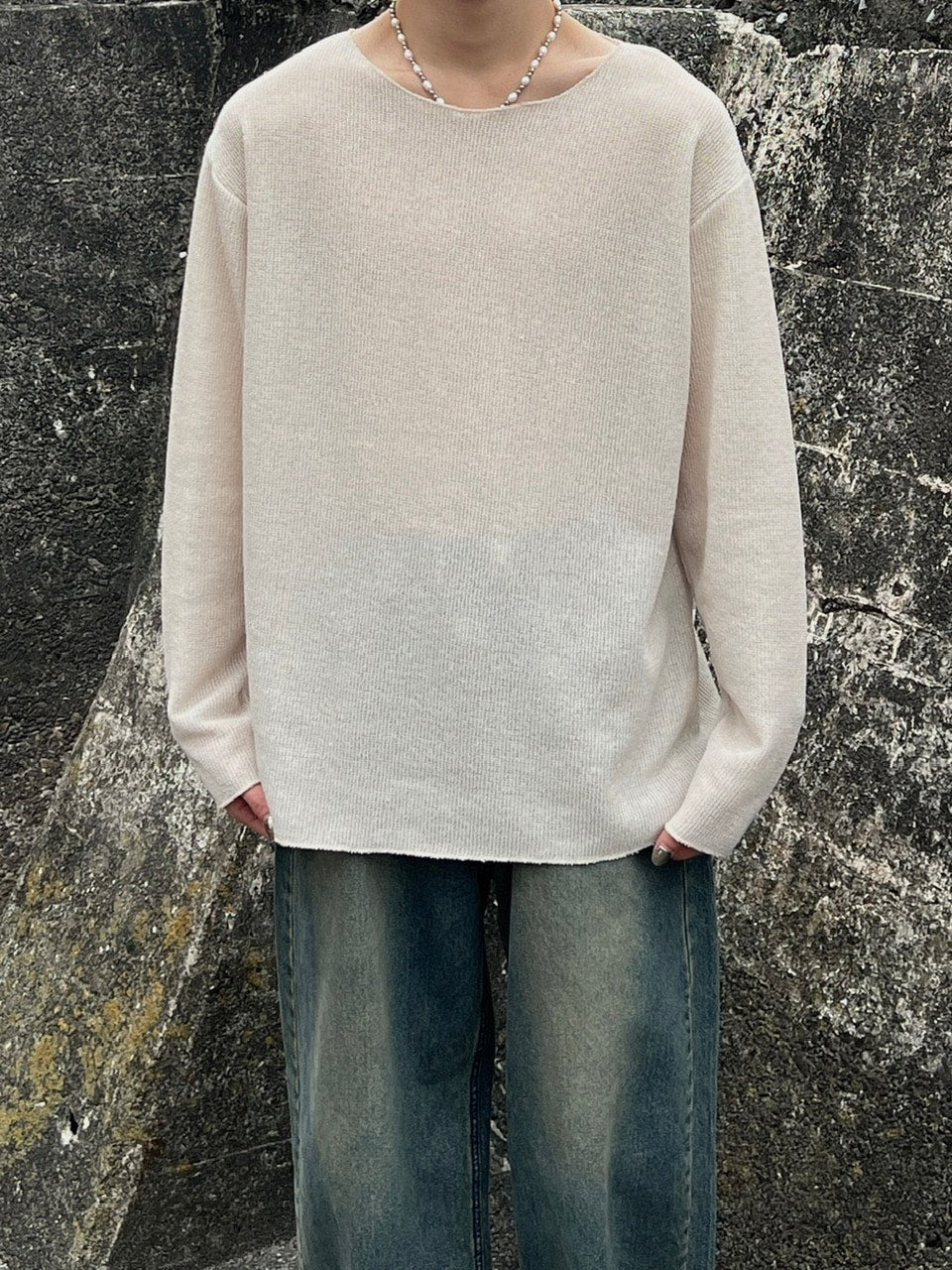 受注制【Chikashitsu +】see-through long sleeve knit (2color) / 【チカシツプラス】シースルー長袖ニット