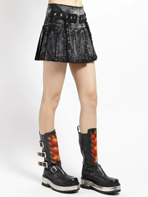 【TRIPP nyc】PEACE PLEATED SKIRT[IO8188] / 【トリップ エヌワイシー】ポイントスタッズストラップデニムミニスカート