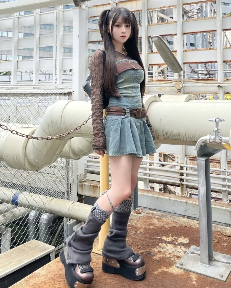 【Never mind the XU】2 belt denim one piece