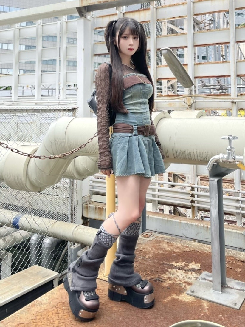 【Never mind the XU】2 belt denim one piece