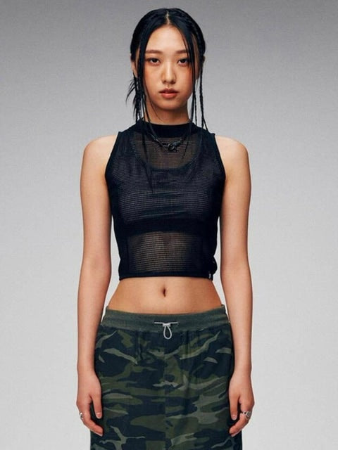 【runningHIGH】KNIT MESH SLEEVELESS TOP