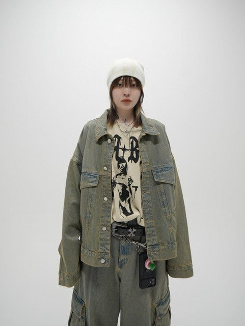 受注制【Never mind the XU】set up washed denim jacket (2color)