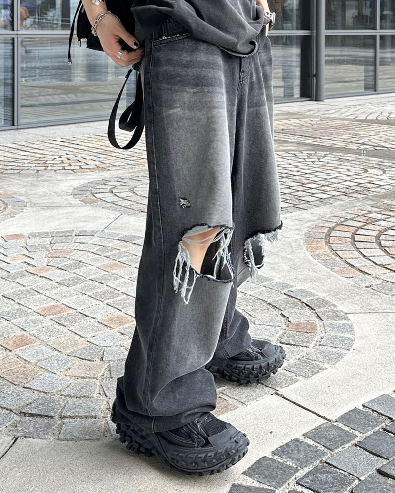 大阪店WEB限定【Chikashitsu +】vintage crash denim pants (2color)