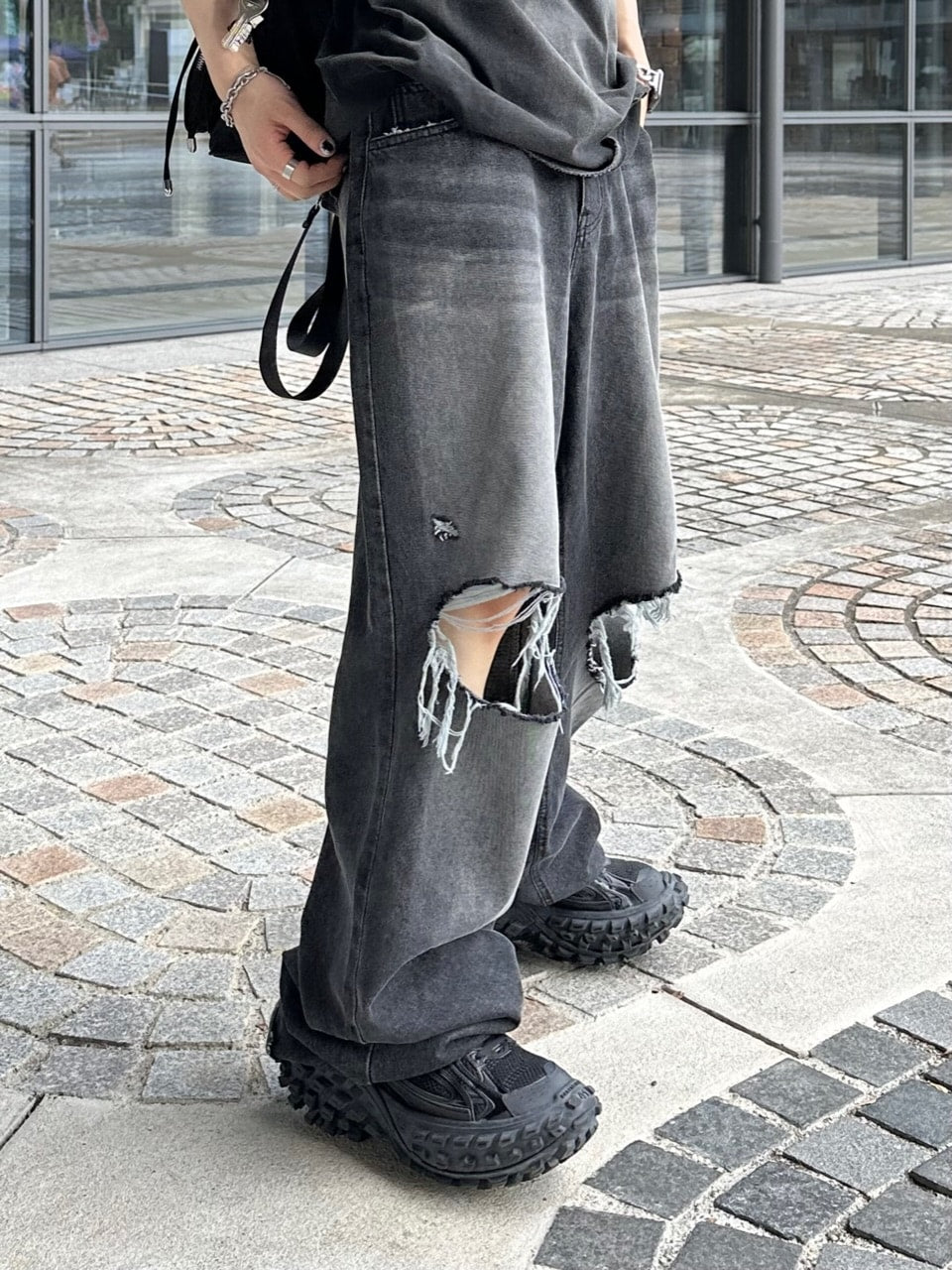 大阪店WEB限定【Chikashitsu +】vintage crash denim pants (2color)