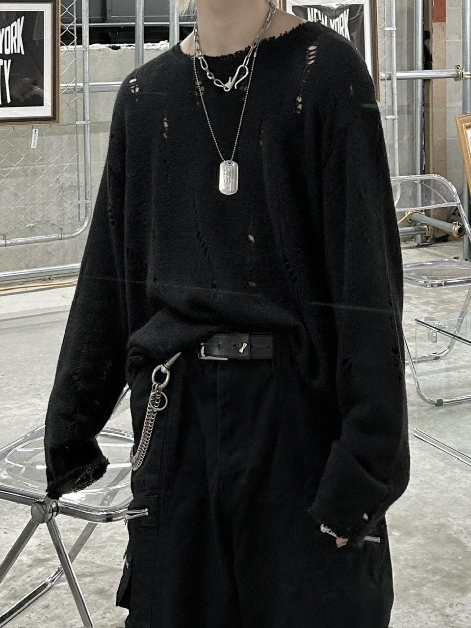 大阪店WEB限定受注制【Chikashitsu +】damage mohair knit (3color)