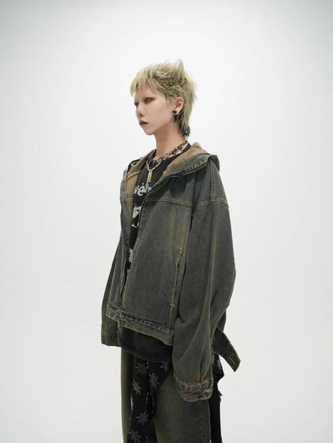 受注制【Never mind the XU】setup denim jacket (2color) / 【ネバーマインドザエックスユー】セットアップフードジップアップパーカーデニム長袖ジャケット