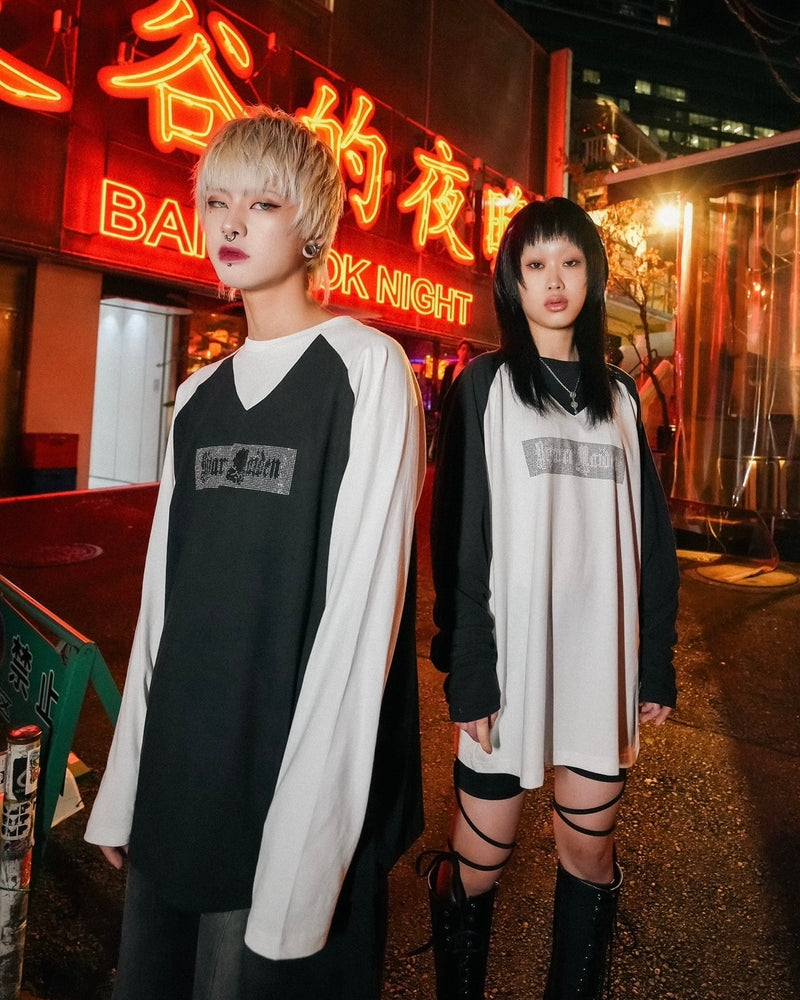 【Bizarre Maiden】rhinestone logo raglan tee (2color) / 【ビザールメイデン】ラインストーンロゴラグラン長袖Tシャツ