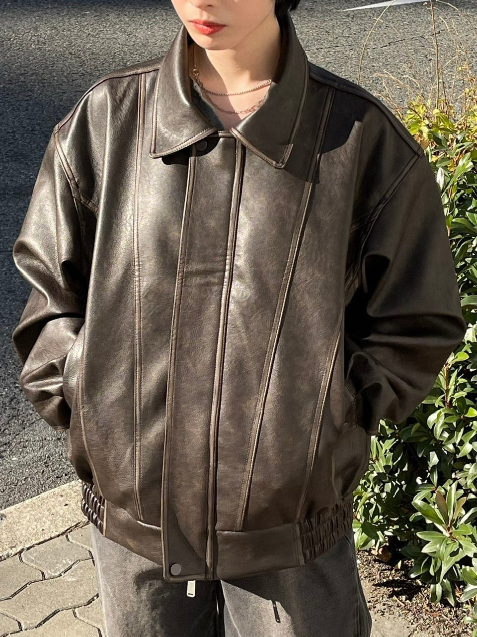 受注制【Chikashitsu +】leather blouson (2color)