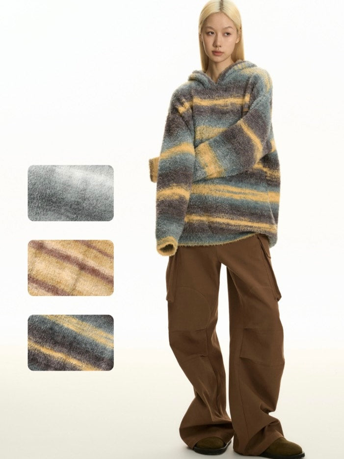 【TGNS】Oil Painting Gradual Short Velvet Hooded Sweater