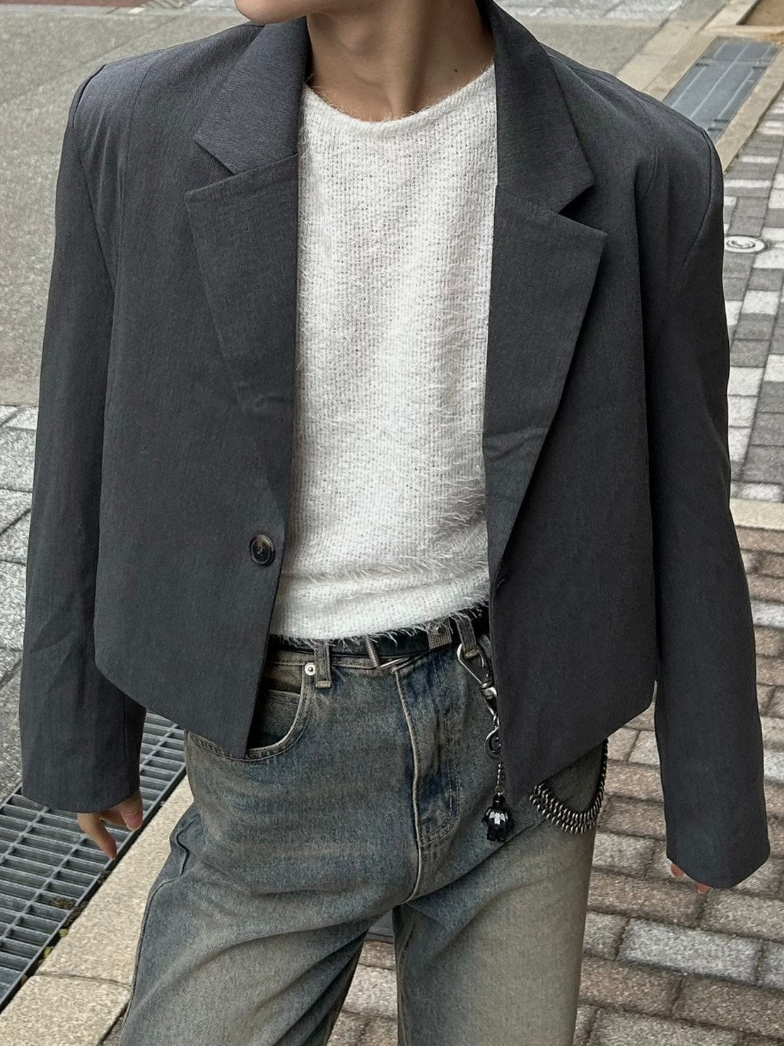 【Chikashitsu +】cropped single jacket (2color)