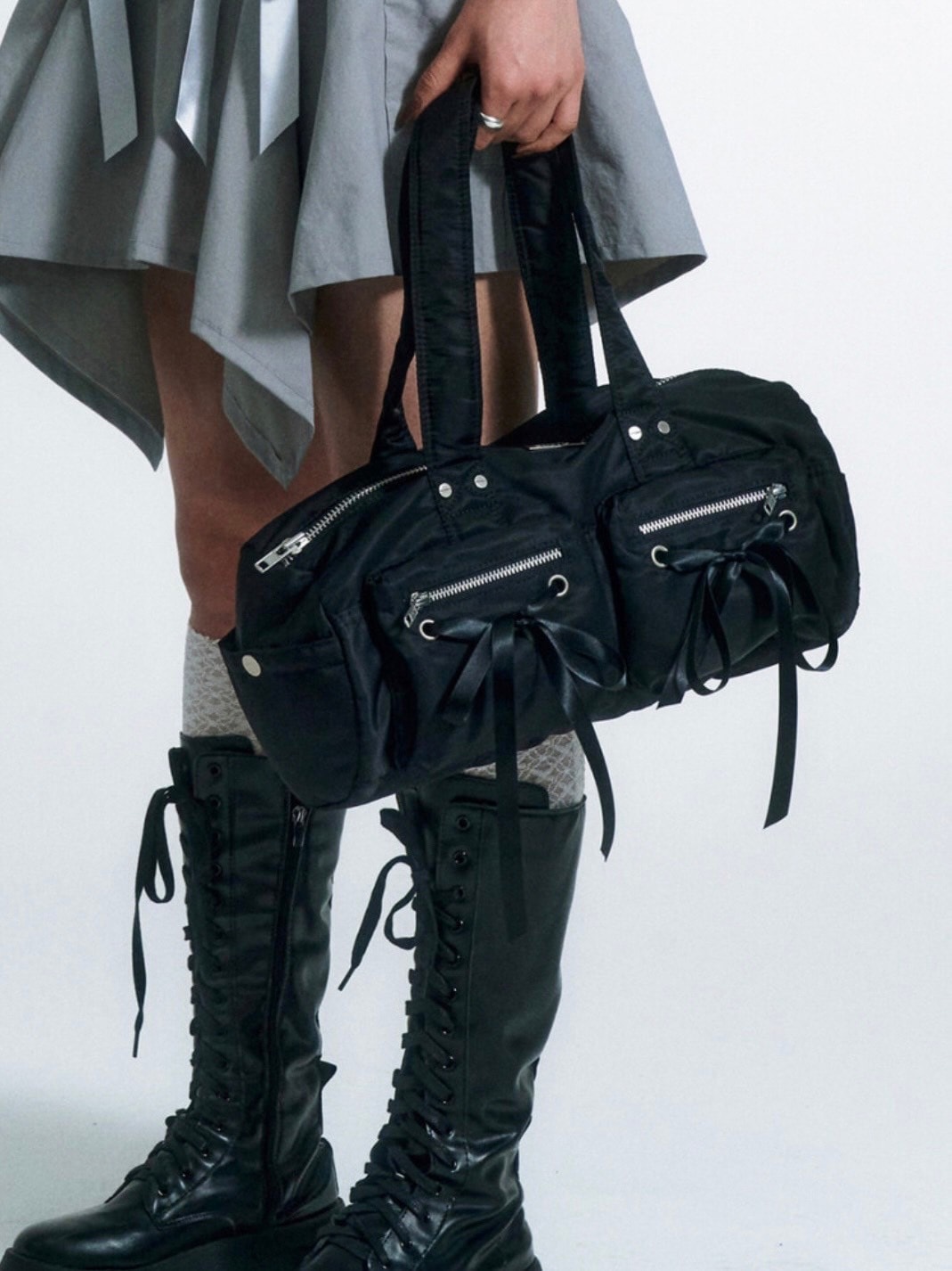 【NOT KNOWING】Double Ribbon Cargo Duffle Bag