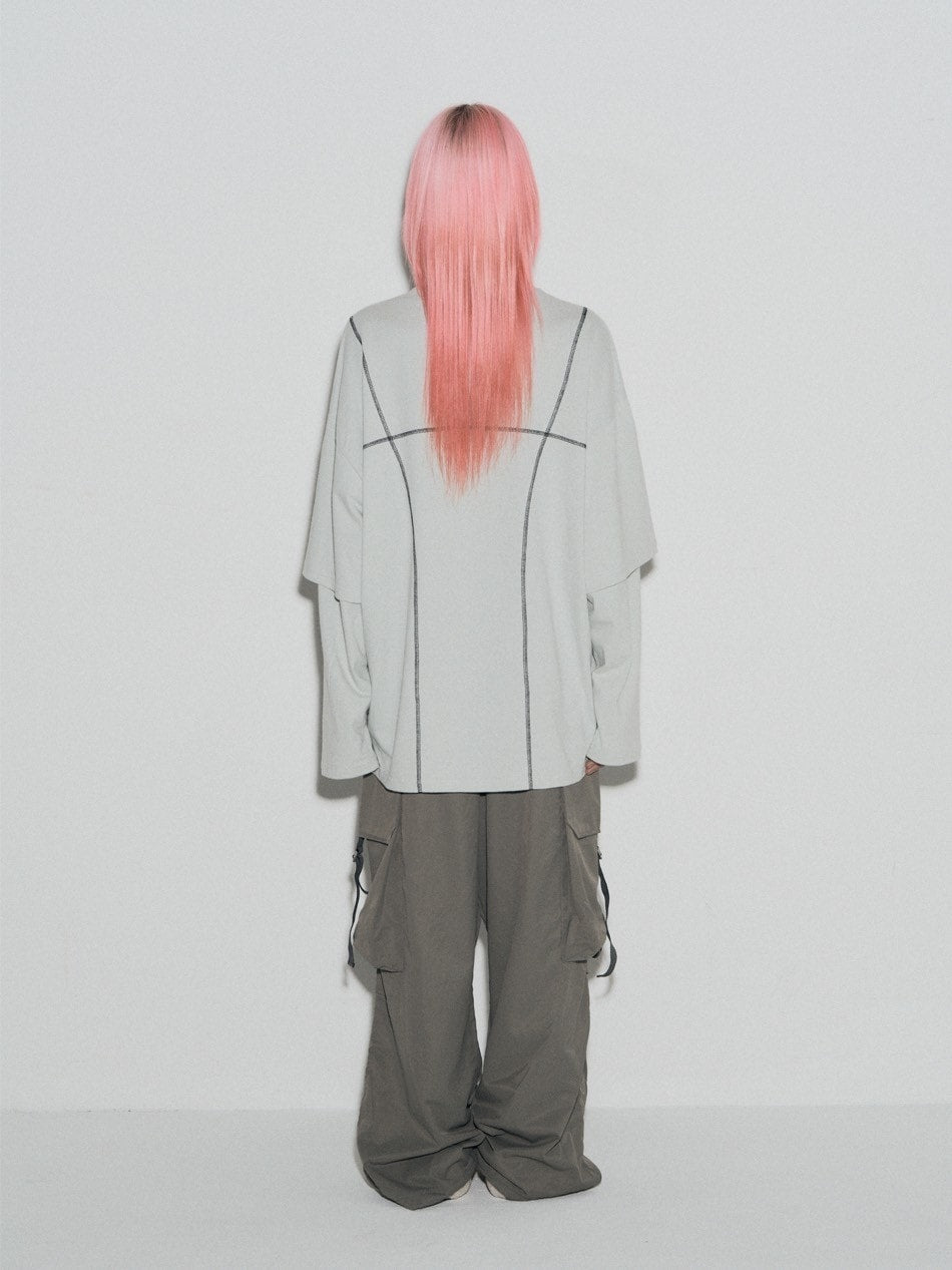 【SETUP‐EXE】LAYERD SLEEVE STITCH T-SHIRT