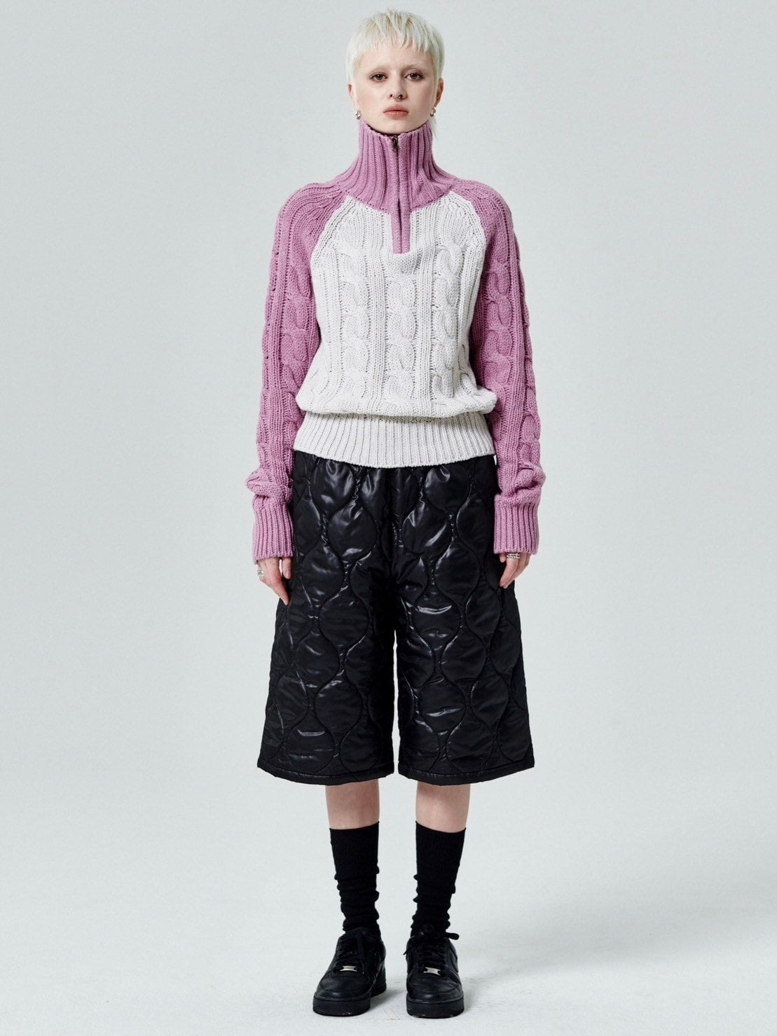 【runningHIGH】COLOR BLOCK TURTLENECK ZIP UP KNIT PULLOVER