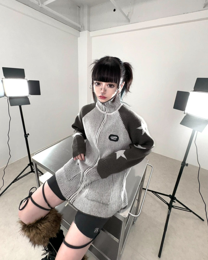 国際配送【Never mind the XU】double zip star knit