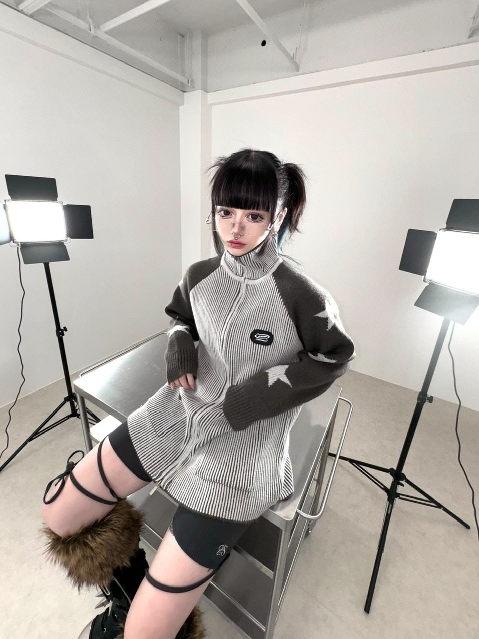 国際配送【Never mind the XU】double zip star knit