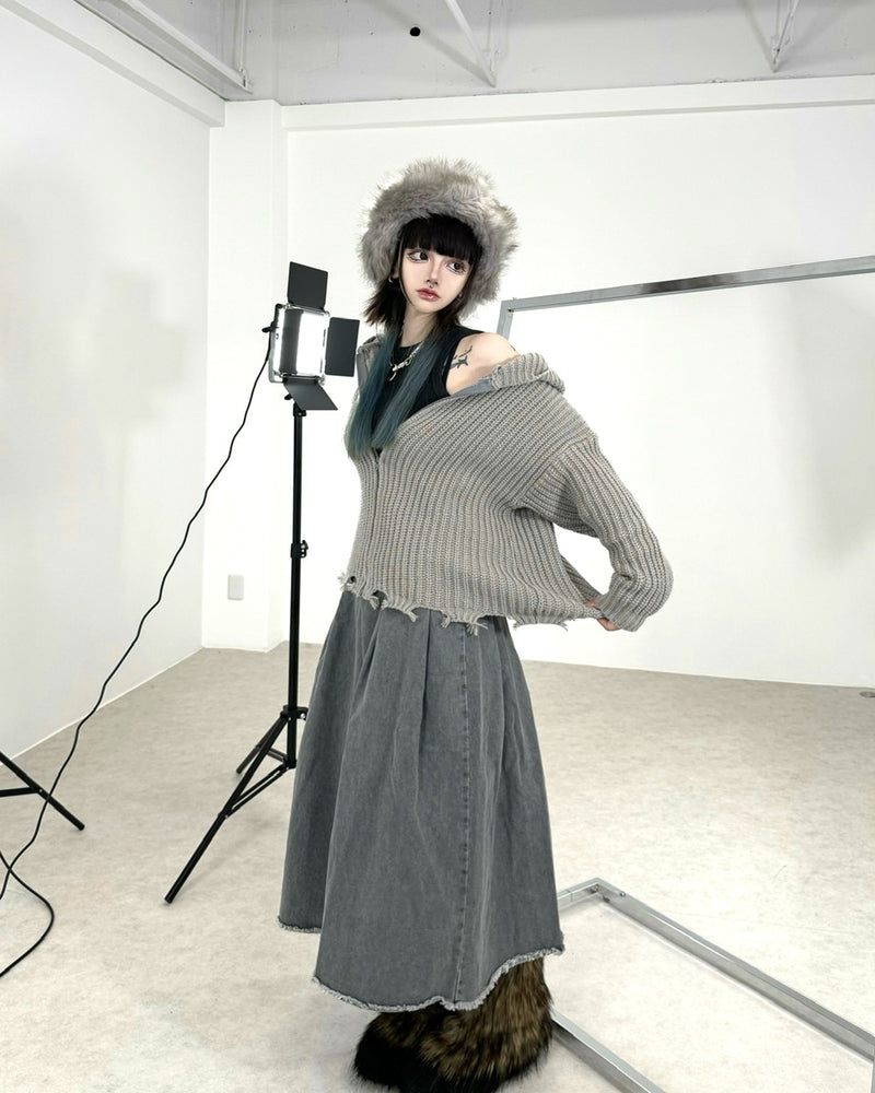 国際配送【Never mind the XU】lowgauge zip up knit