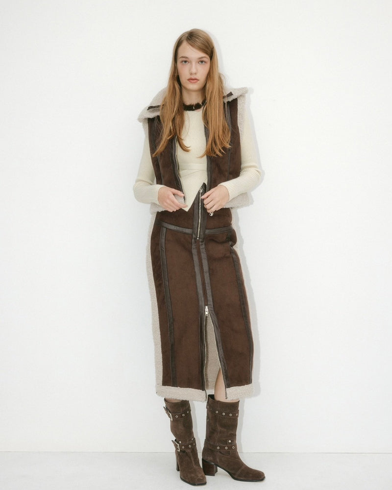 【YUSE】DETACHABLE COLLAR SHEARING SUEDE VEST
