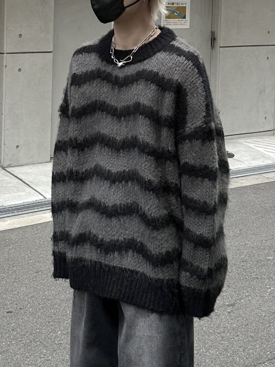大阪店WEB限定受注制【Chikashitsu +】oversized wave border knit