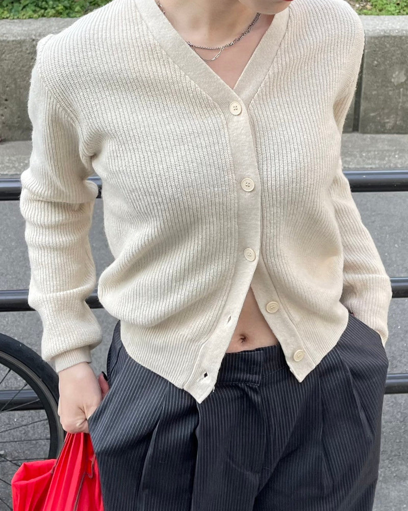 【Chikashitsu + LADIES】vneck rib knit cardigan (2color)