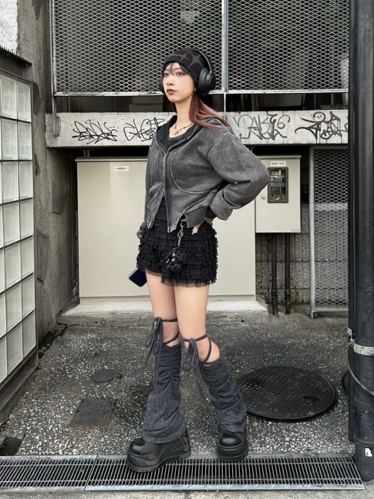 【Never mind the XU】crop zip up hoodie / 【ネバーマインド ザ エックスユー】クロップジップアップパーカー