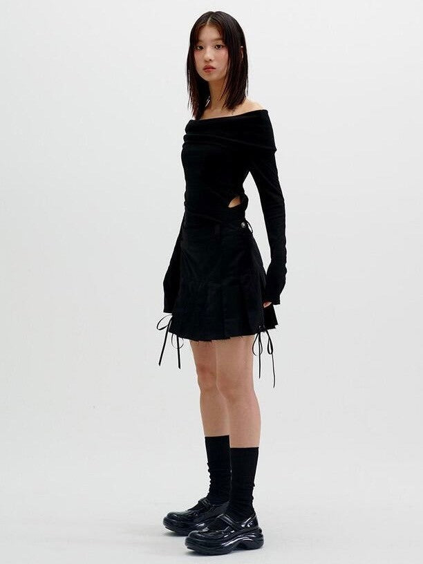 【runningHIGH】CUT OFF PLEATED MINI SKIRT