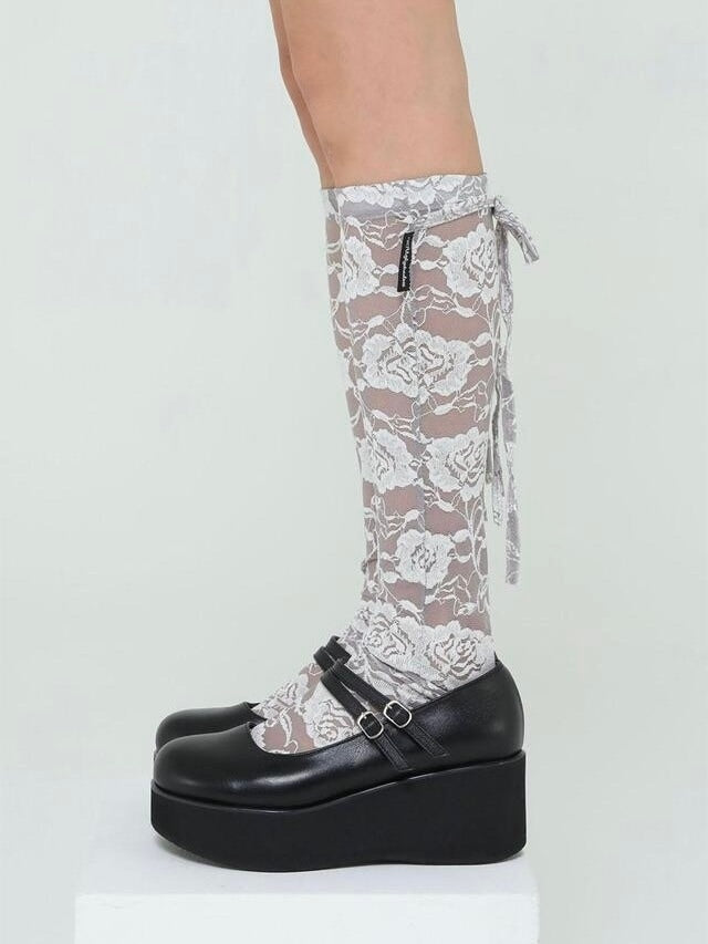【Uglyshadow】ROSE LACE LONG SOCKS / 【アグリーシャドウ】ローズレースロングソックス