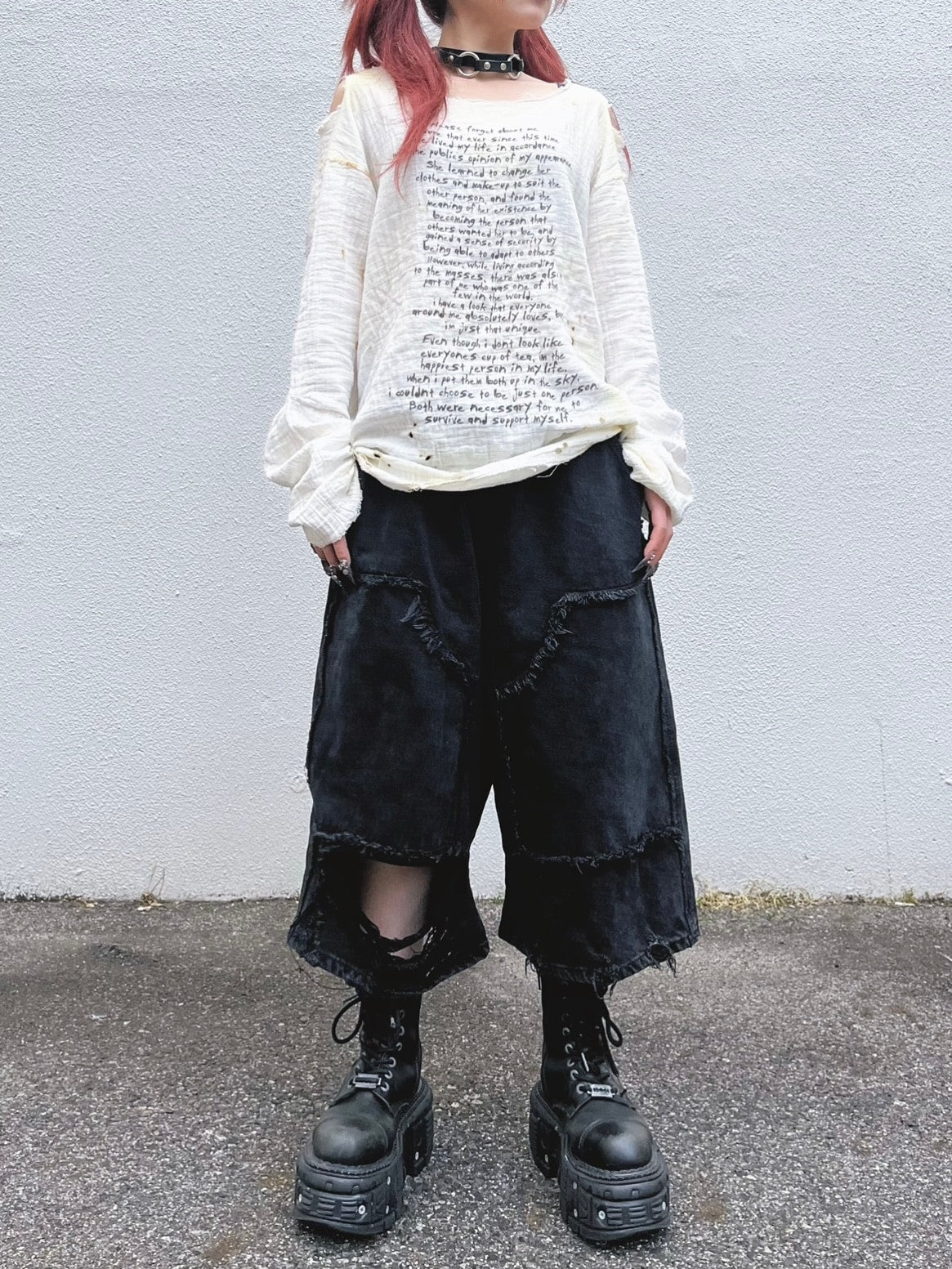 受注制【Bizarre Maiden】damage wide half denim pants