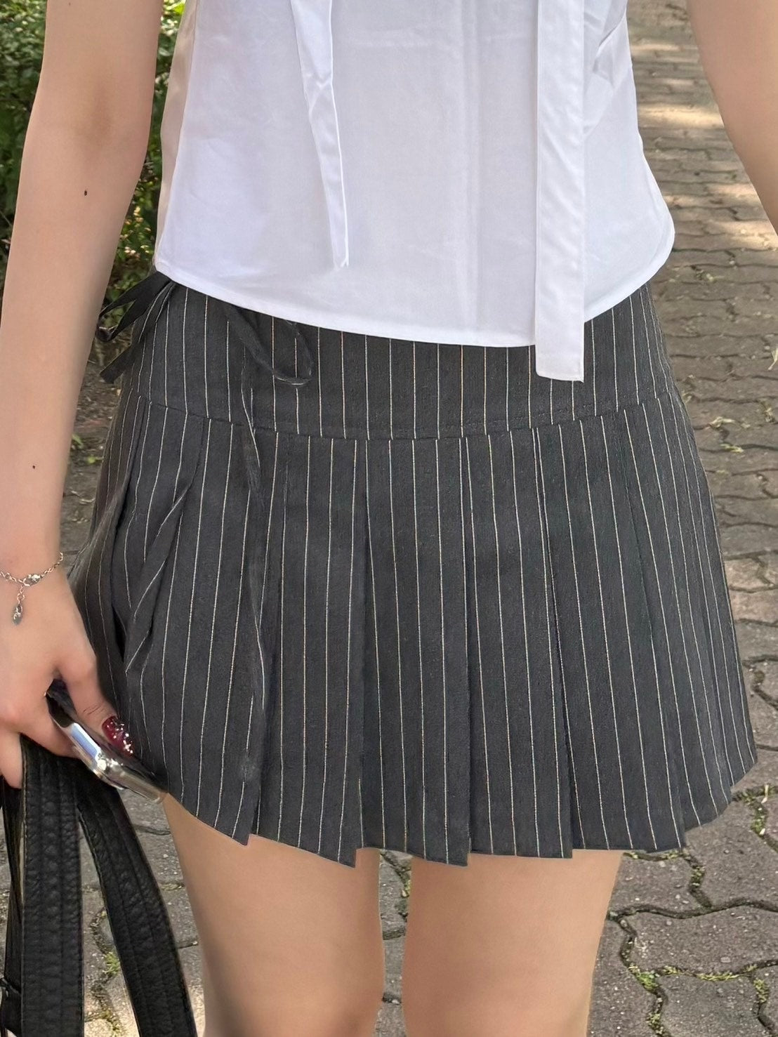 受注制【OaKS】stripe pleats skirt (2color)
