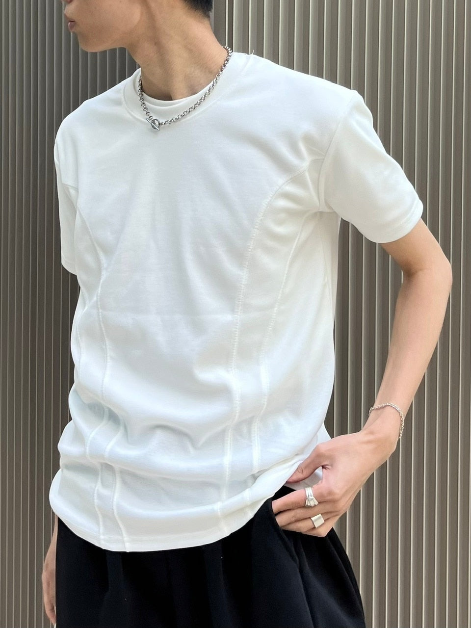受注制【Chikashitsu +】compact stitch rib t-shirt (3color) / 【チカシツプラス】コンパクトステッチリブ半袖Tシャツ