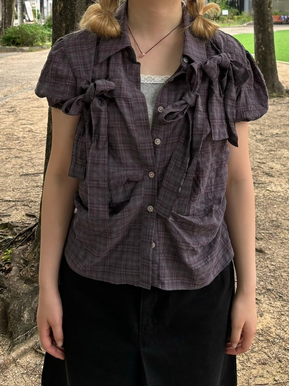 受注制【OaKS】ribbon tie short sleeve shirt (2color)