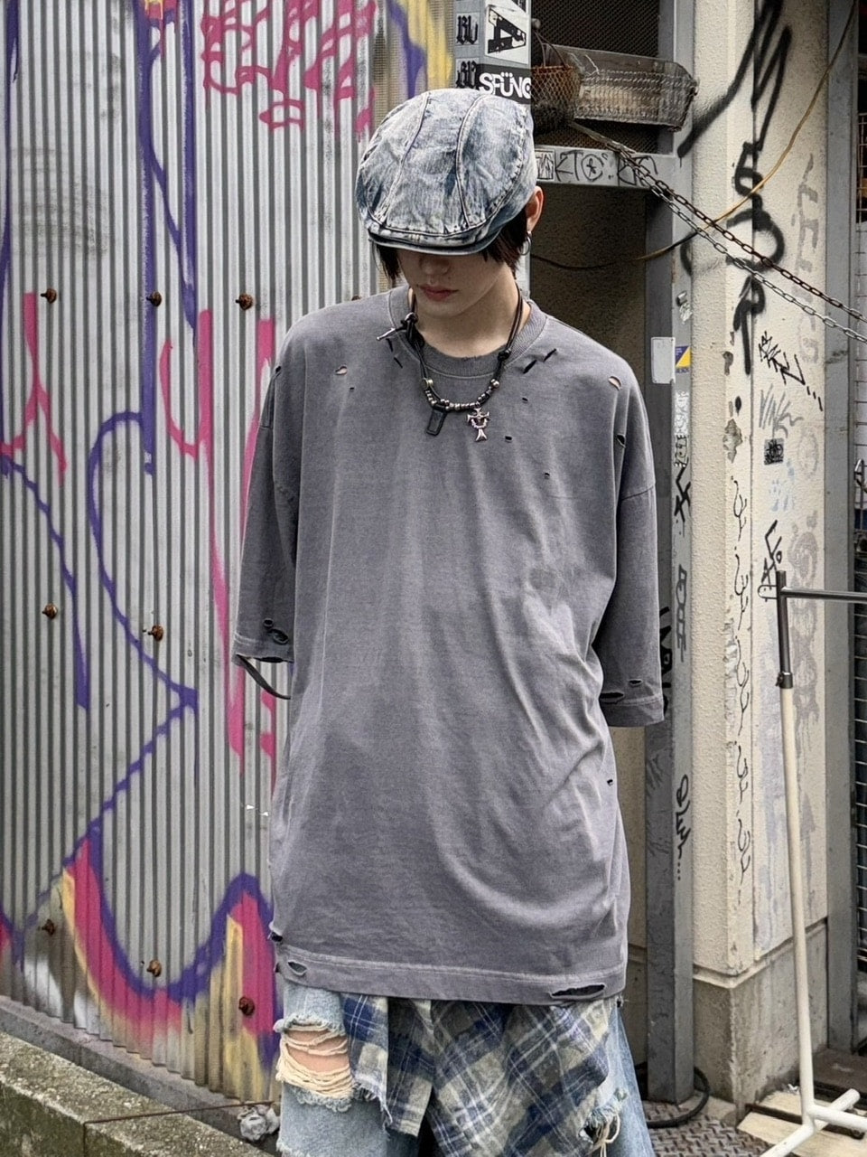 受注制【Never mind the XU】damage oversized tee (2color)