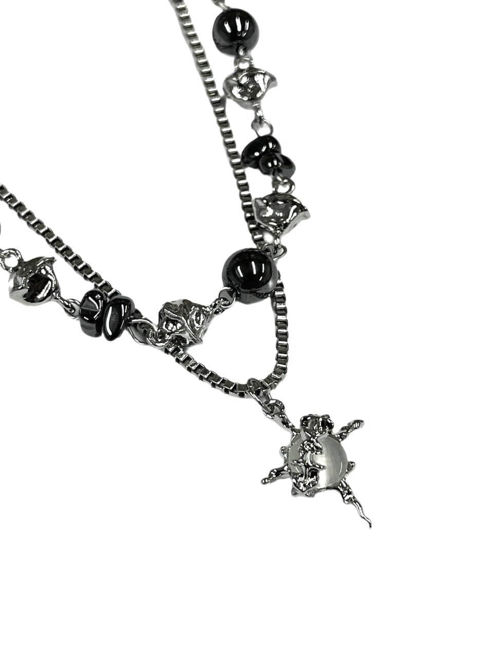 受注制【Never mind the XU】stone chain layered necklace / 【ネバーマインドザエックスユー】ストーンチェーンレイヤードネックレスシルバーネックレス