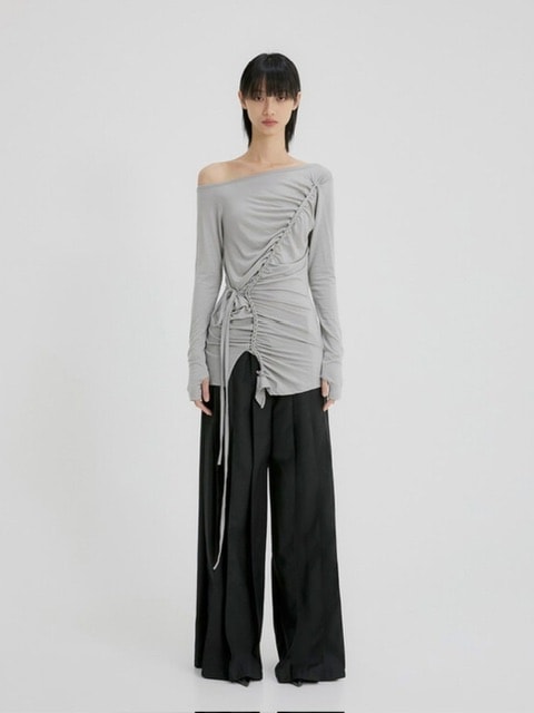 【FLAREUP】Handmade Twisted One-Shoulder Long Sleeve / 【フレアアップ】ハンドメイドツイストワンショルダー長袖Ｔシャツ