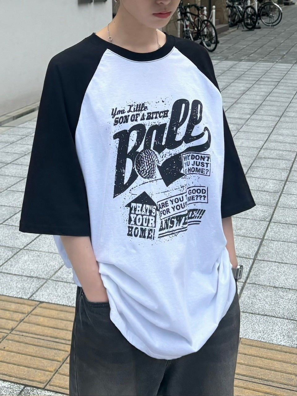 大阪店WEB限定受注制【Chikashitsu +】oversized lettering raglan t-shirt