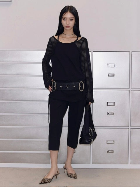 【NOT KNOWING】Net Sleeve Neck Strap O-Ring Top