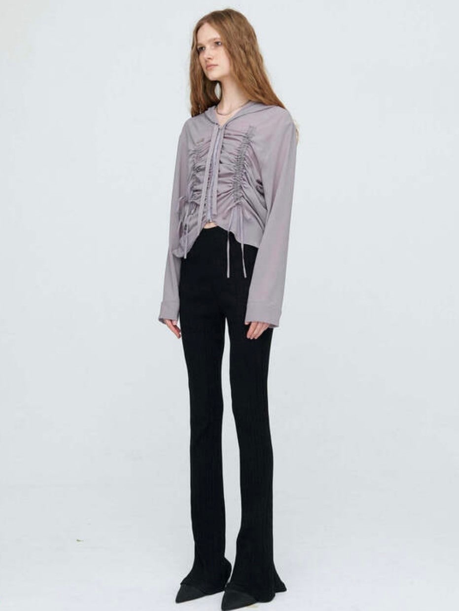 【NACHE】SHIRRING CHIFFON HOODIE ZIP-UP