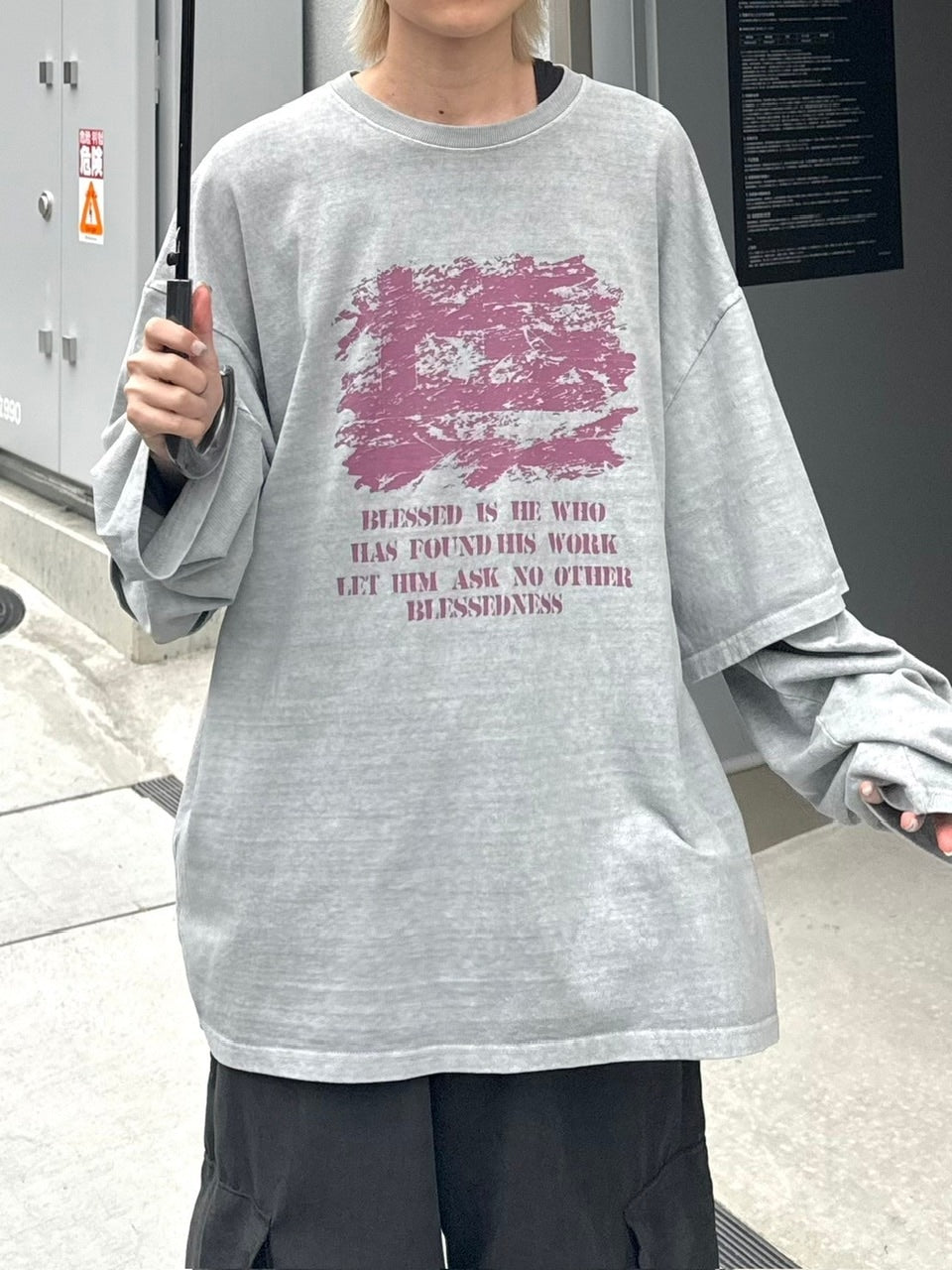 【Chikashitsu +】layered graphic long sleeve (2color) / 【チカシツプラス】レイヤードグラフィックプリント長袖Tシャツ