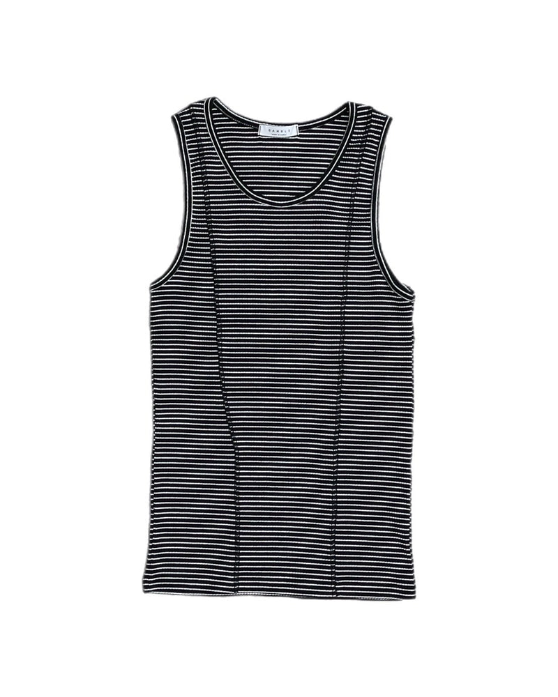 受注制【Chikashitsu +】border stitch rib sleeveless (2color) / 【チカシツプラス】ボーダーステッチリブタンクトップ