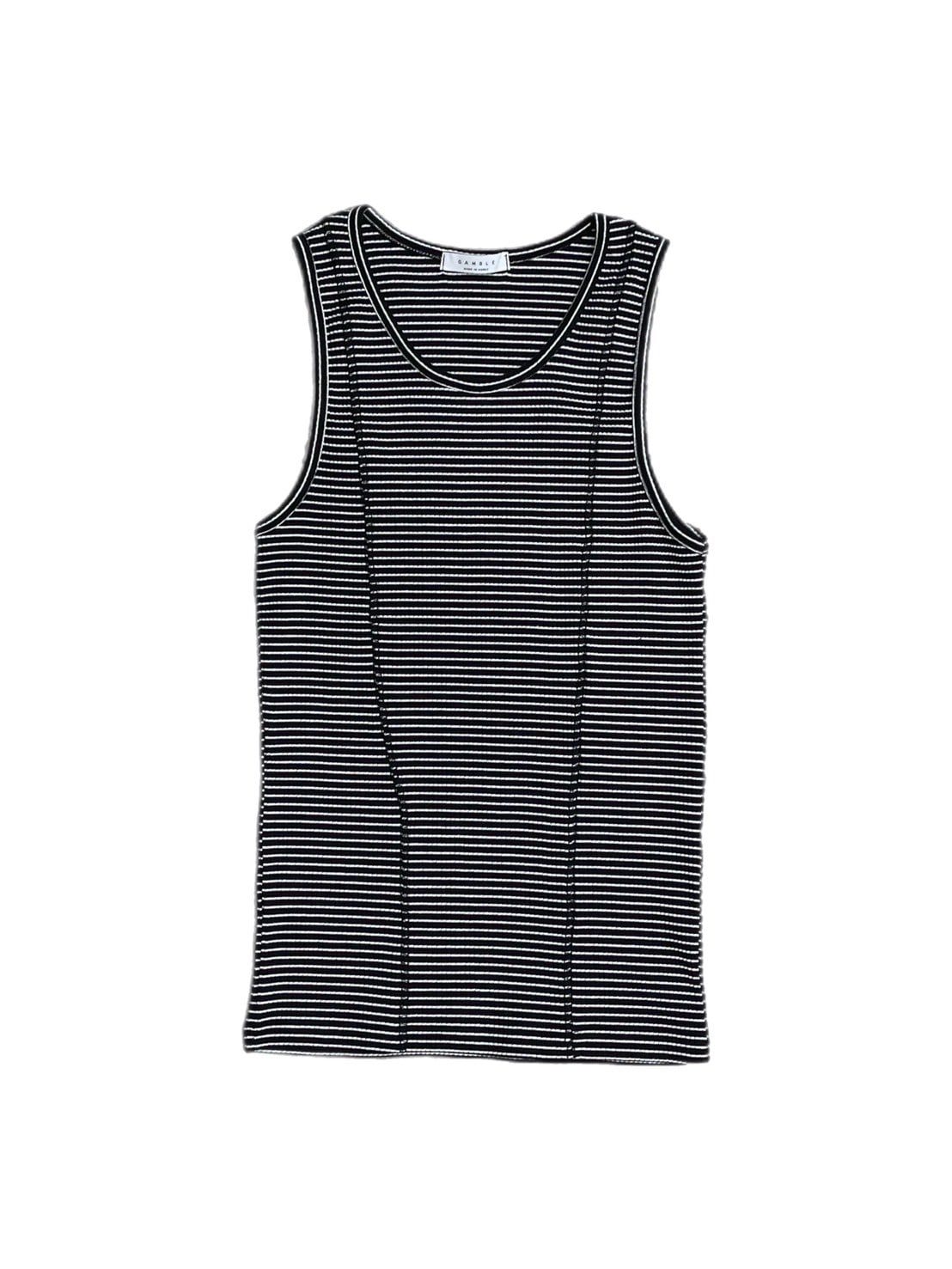 受注制【Chikashitsu +】border stitch rib sleeveless (2color) / 【チカシツプラス】ボーダーステッチリブタンクトップ