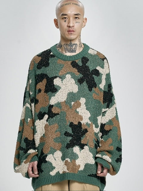 【AJOBYAJO】Teddy Bear Camouflage Knit Sweater