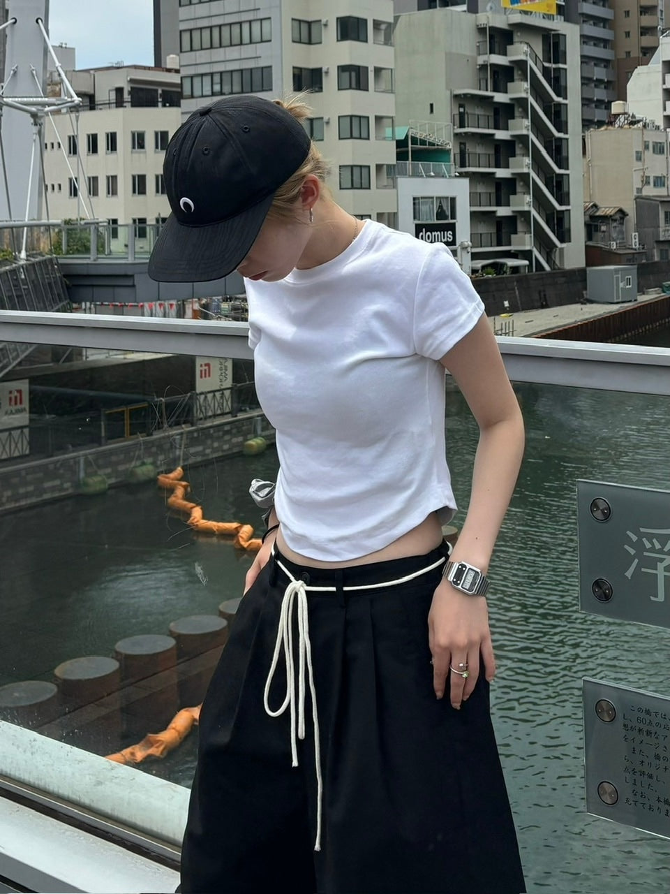 受注制【OaKS】basic cropped half sleeve t-shirt (2color)