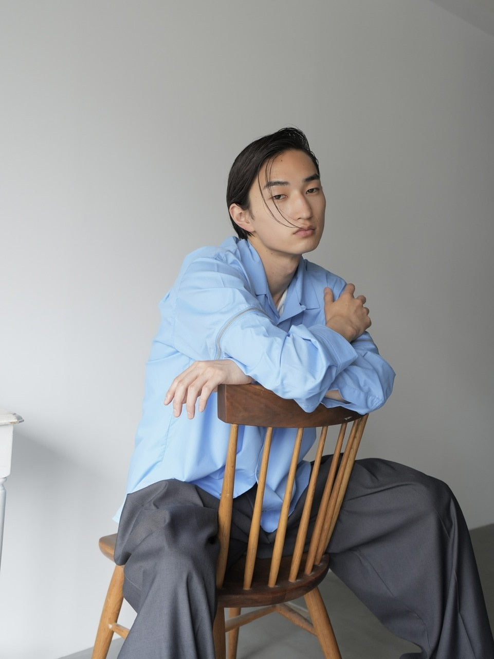 【CS】2way zip square cut shirt (blue) / 【シーエス】2ウェイジップスクエアカット長袖シャツ