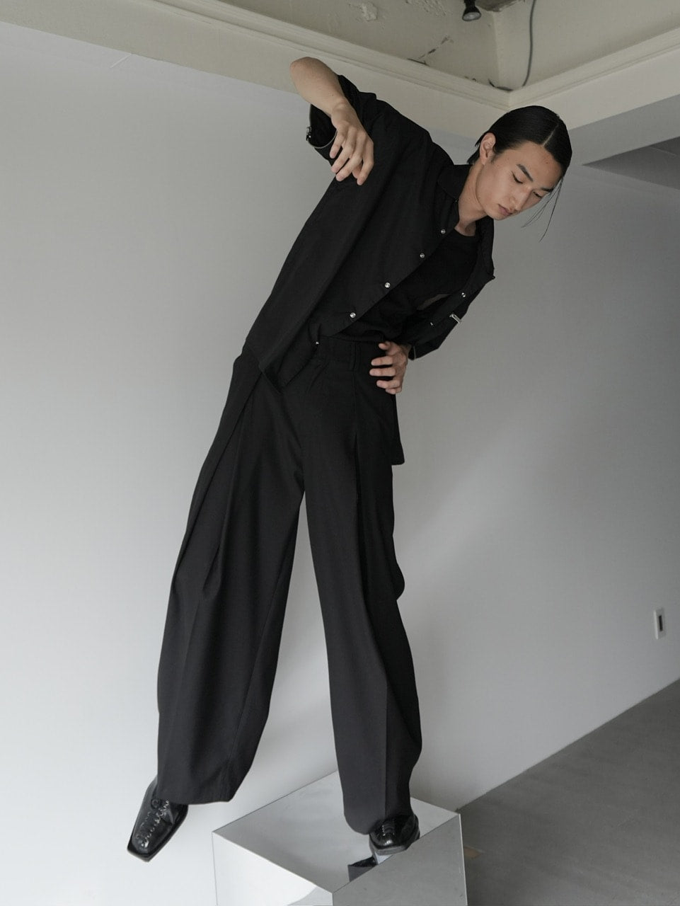 【CS】2way zip square cut shirt (black) / 【シーエス】2ウェイジップスクエアカット長袖シャツ