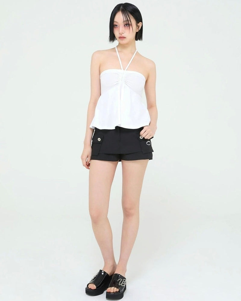 【Uglyshadow】BEADS TUNNEL SLEEVELESS / 【アグリーシャドウ】ビーズホルターネックキャミソールチュニック