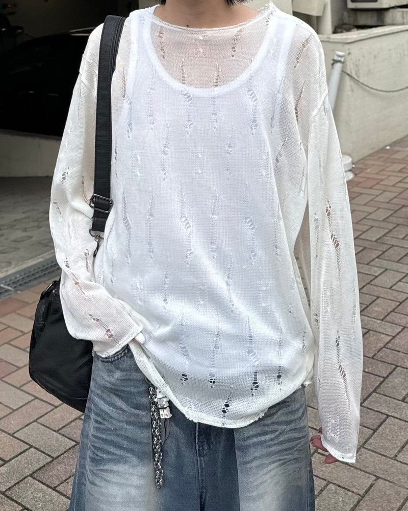 受注制【Chikashitsu +】shoulder button damage summer knit (3color)