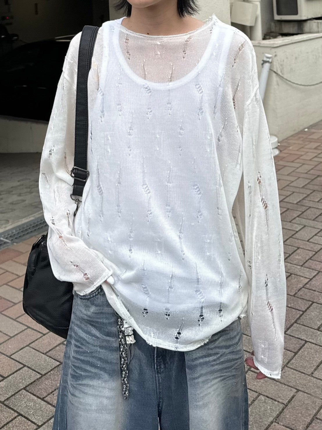 受注制【Chikashitsu +】shoulder button damage summer knit (3color)