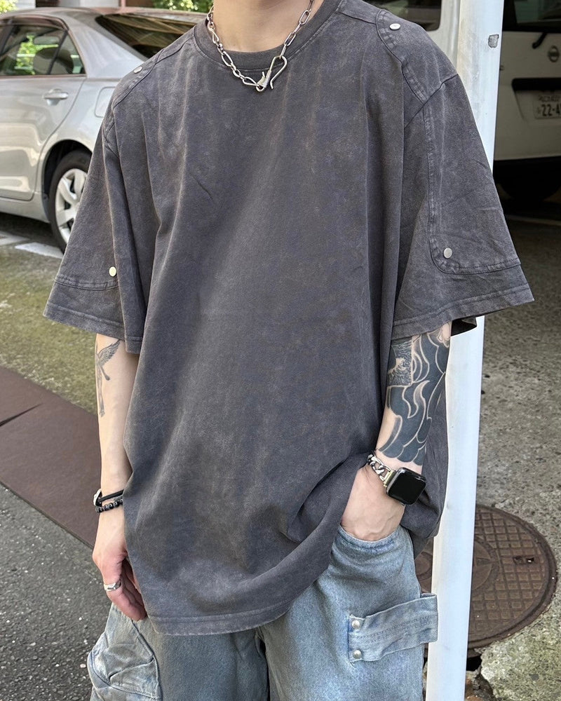 【Chikashitsu +】oversized pigment rivet t-shirt (2color)