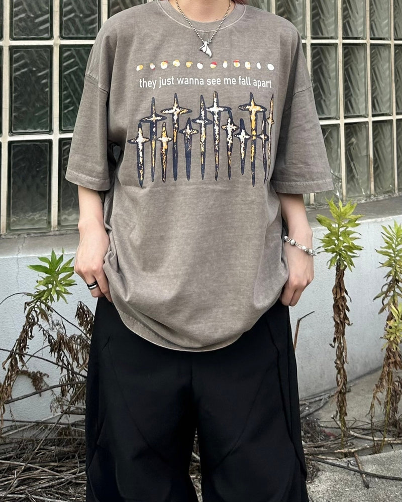 受注制【Chikashitsu +】pigment cross print t-shirt (2color)
